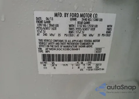 2013 Ford Edge Se z USA, uszkodzony, nr VIN 2FMDK3GCXDBC58491